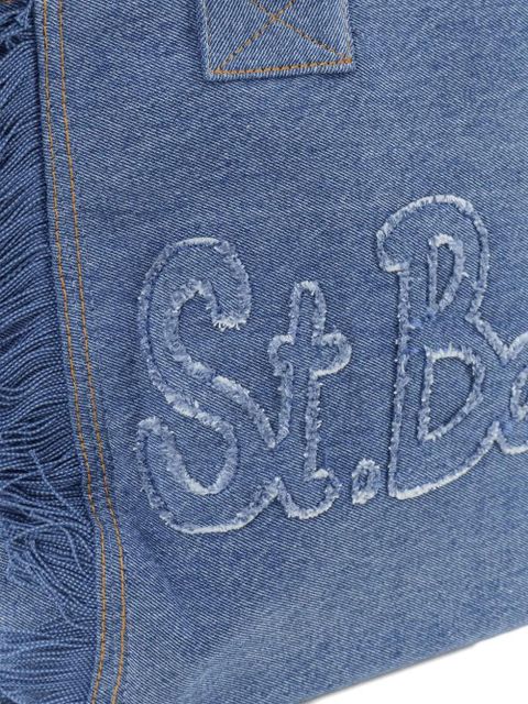 MC2 Saint Barth Vanity fringed logo denim tote bag - Blue