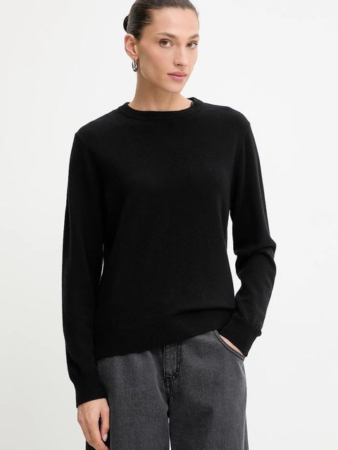 Answear.LAB sweter z wełny merino z szalem damski kolor czarny lekki