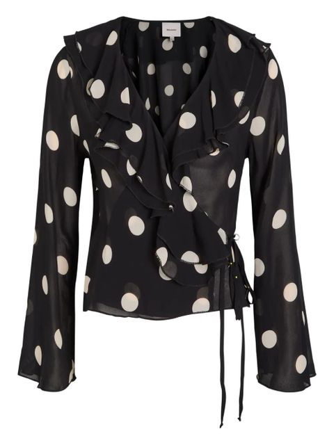 Reformation Kilah ruffled polka-dot top - Black - zdjęcie produktu nr 1