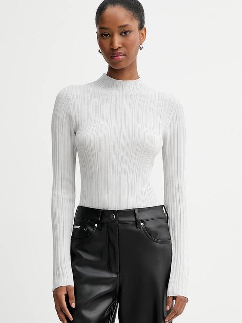 Calvin Klein Jeans sweter damski kolor szary lekki z półgolfem LV044D348G - zdjęcie produktu nr 1