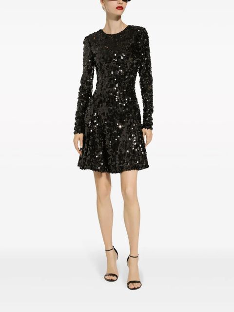 Dolce & Gabbana sequin-embellished long-sleeve minidress - Black