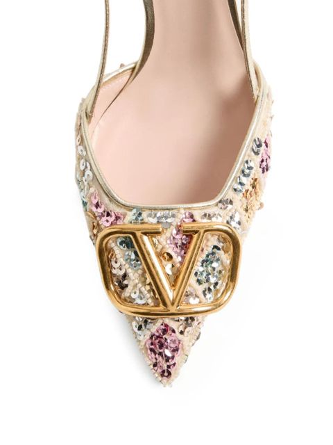 Valentino Garavani 80mm sequin-embellished slingback pumps - Neutrals