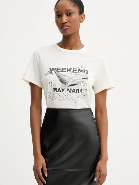 Weekend Max Mara t-shirt bawełniany GUGLIA damski kolor beżowy 2525976031600 - zdjęcie produktu nr 1