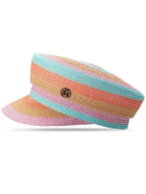 Maison Michel Abby stripe-print straw cap - Blue - zdjęcie produktu nr 1