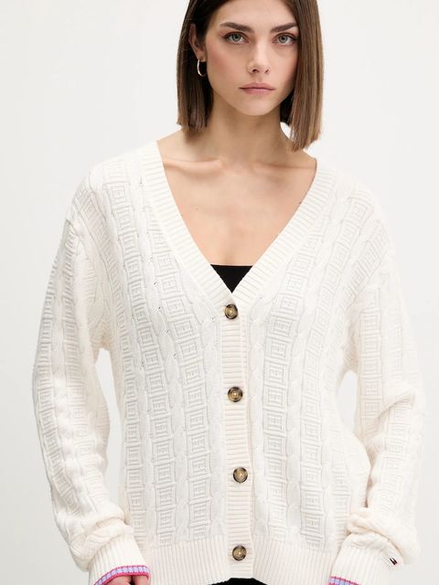 Tommy Jeans kardigan bawełniany damski kolor beżowy lekki DW0DW21681