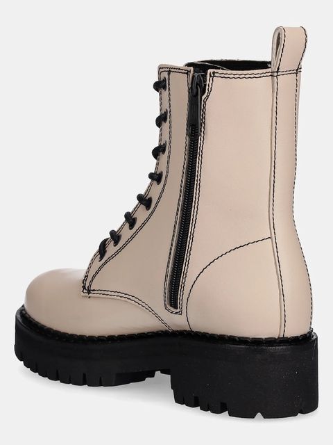 Tommy Jeans workery skórzane TJW URBAN LACE UP BOOT damskie kolor beżowy na płaskim obcasie EN0EN02907