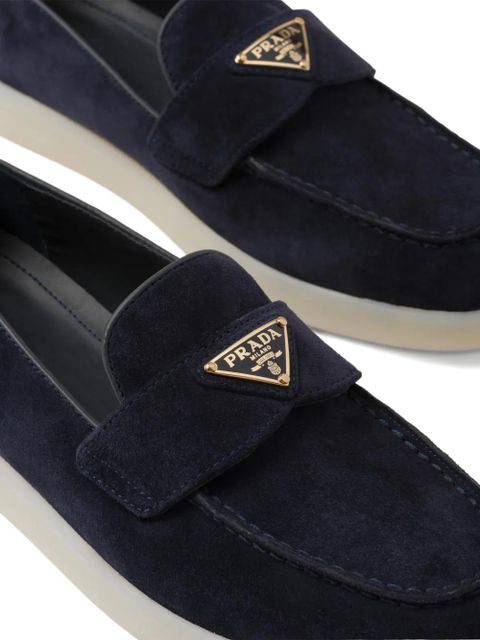 Prada logo-plaque suede loafers - Blue - zdjęcie produktu nr 2