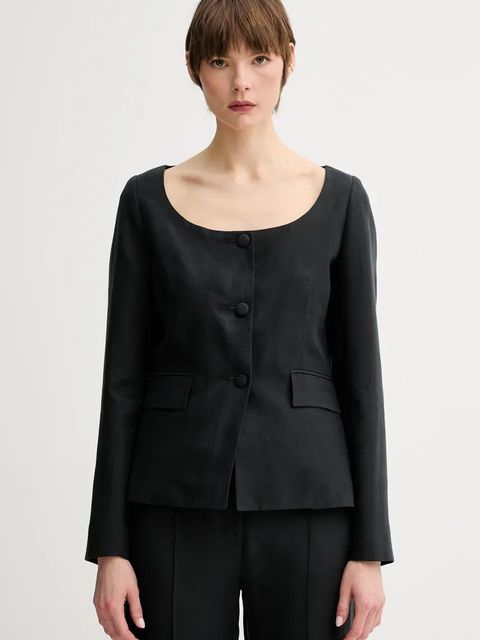 Remain marynarka z domieszką lnu kolor czarny jednorzędowa gładka 502522100 - zdjęcie produktu nr 1