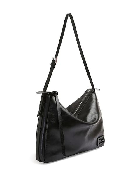 FENDI medium Simply F logo-plaque leather shoulder bag - Black