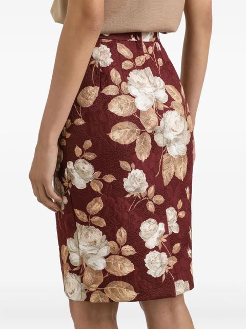 Dolce & Gabbana rose-print midi pencil skirt - Red