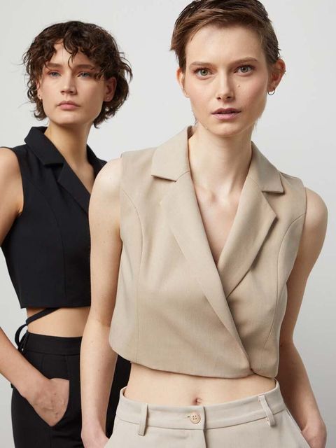 Answear.LAB kamizelka kolor beżowy jednorzędowa