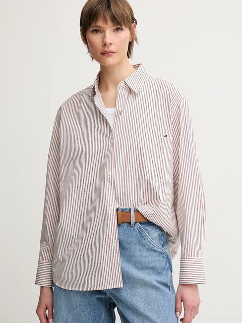 Tommy Hilfiger koszula bawełniana damska kolor bordowy regular z kołnierzykiem klasycznym - zdjęcie produktu nr 1