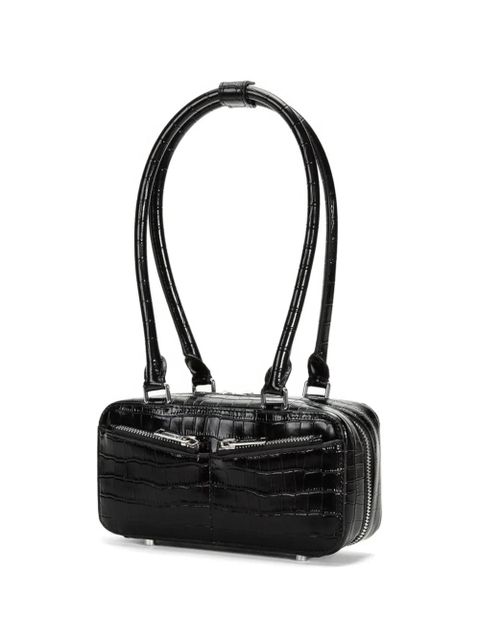 Self-Portrait mini crocodile-embossed leather bag - Black