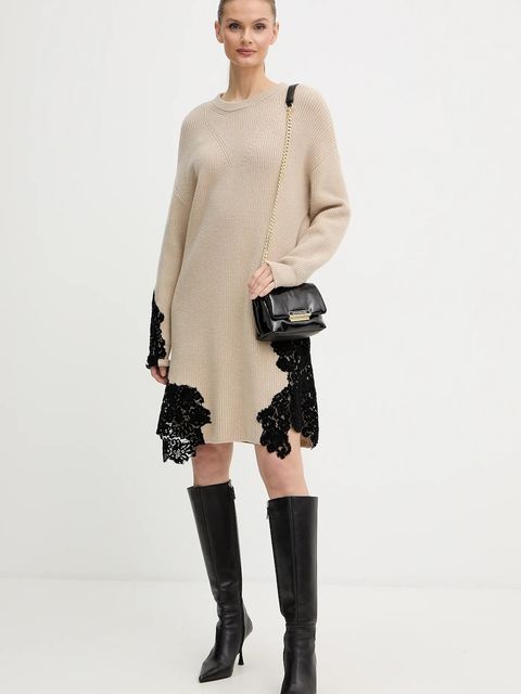 Pinko sukienka z dodatkiem wełny kolor beżowy mini oversize 105504 A2R1 - zdjęcie produktu nr 2