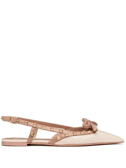 Valentino Garavani Rockstud Bow slingback ballerina shoes - Silver