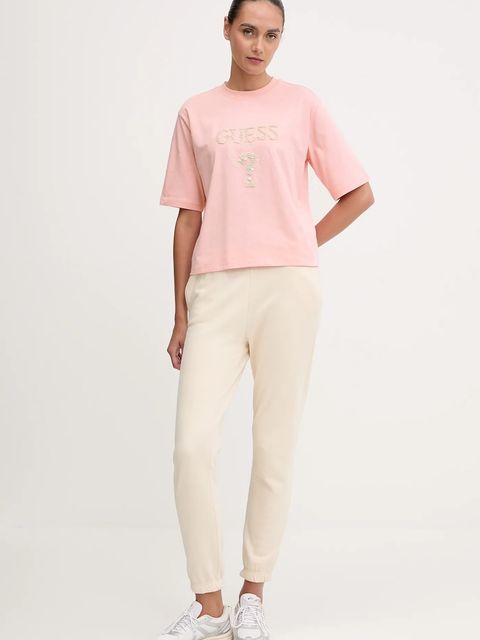 Guess t-shirt bawełniany AURLIE damski kolor różowy V4YI06 I3Z14