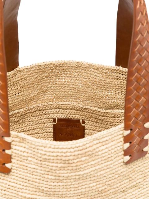 DRAGON DIFFUSION x Sovani woven-raffia leather-panel tote bag - Neutrals
