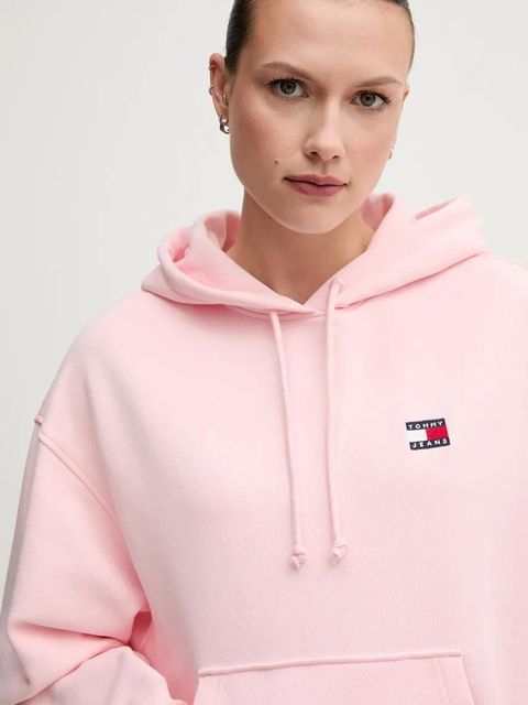 Tommy Jeans bluza bawełniana damska kolor różowy z kapturem DW0DW19414