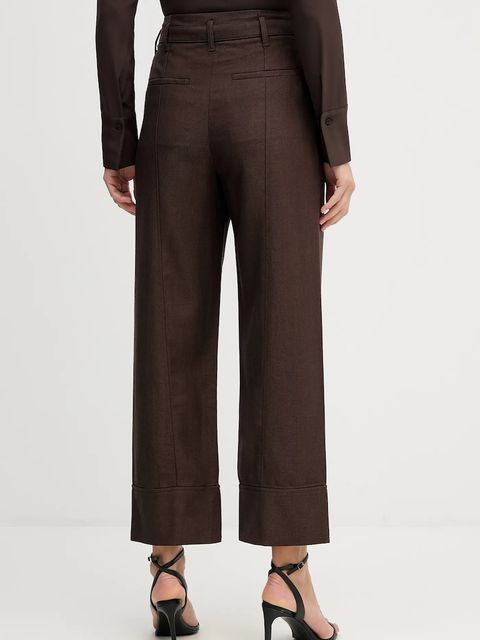 Sisley spodnie damskie kolor brązowy szerokie high waist 4ETSLF082