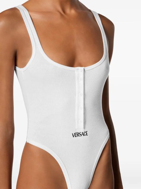 Versace logo-embroidery ribbed bodysuit - White