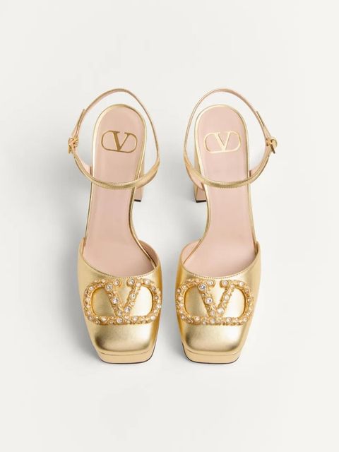 Valentino Garavani 115mm VLogo Signature leather pumps - Gold