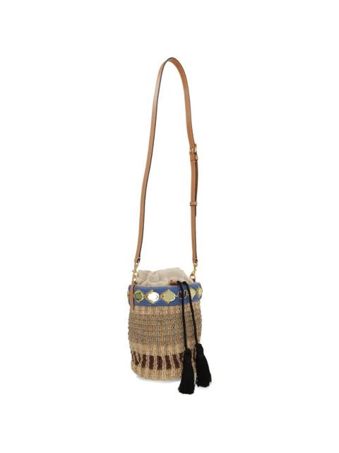 Valentino Garavani Garavani small raffia embroidered bucket bag - Neutrals