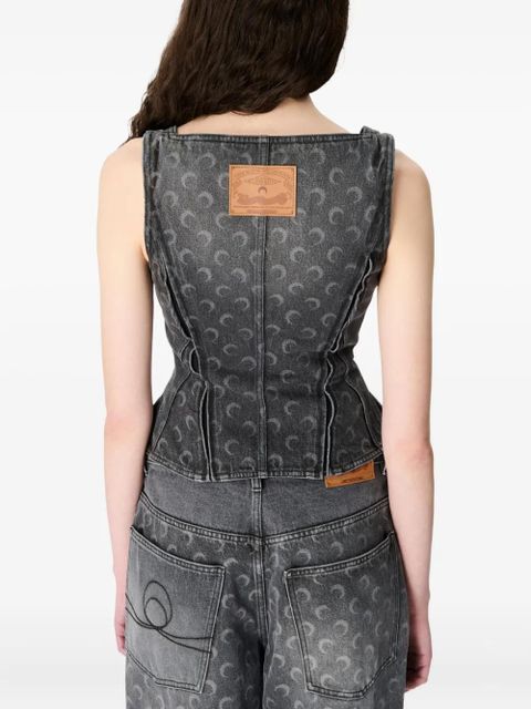 Marine Serre Moon denim bustier top - Grey