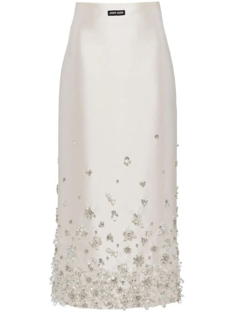 Miu Miu floral-embellished midi skirt - White - zdjęcie produktu nr 1