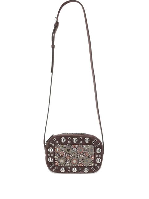 Valentino Garavani Nellcôte mirror-embellished stud-detailed shoulder bag - Brown - zdjęcie produktu nr 1
