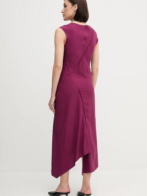 Hoss Intropia sukienka z domieszką lnu kolor fioletowy midi prosta 8229107