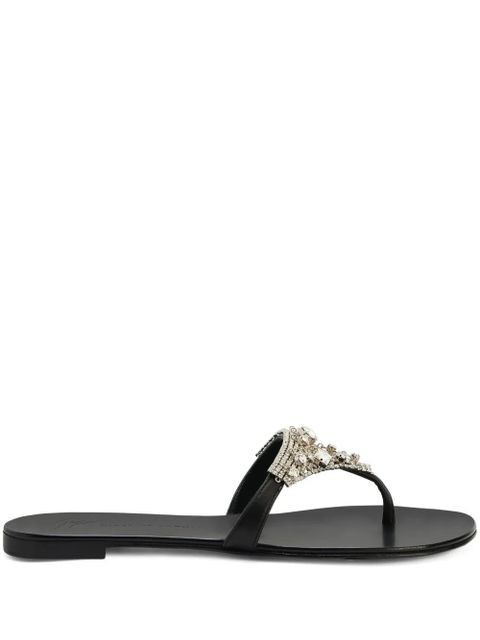 Giuseppe Zanotti Clarett crystal-embellished flat sandals - Black - zdjęcie produktu nr 1