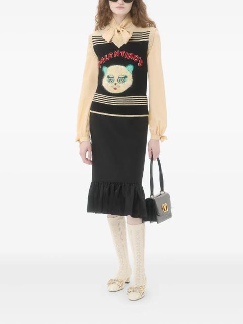 Valentino Garavani cat-motif stripe-detail vest - Black - zdjęcie produktu nr 2