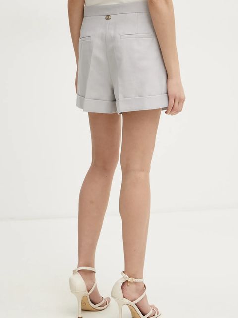 Twinset szorty z domieszką lnu kolor szary gładkie high waist 251TP2764