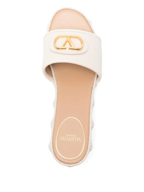 Valentino Garavani logo-plaque woven platform slides - White