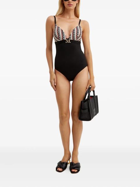 Max Mara Crystal monogram-print swimsuit - Black