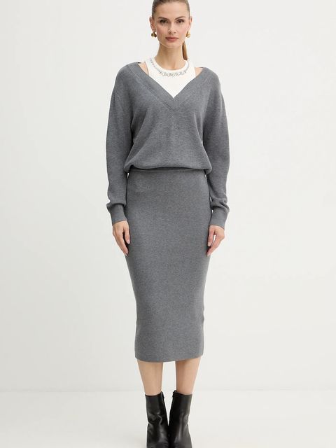 Liu Jo sukienka z dodatkiem wełny kolor szary maxi prosta MF5161 MA85Q