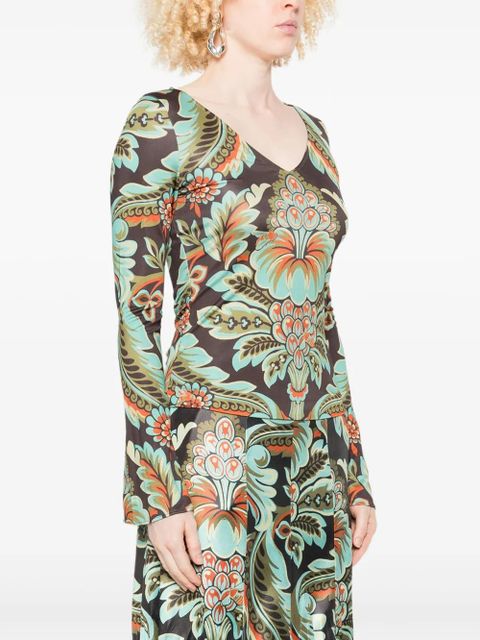 ETRO floral-print bell-sleeve T-shirt - Black