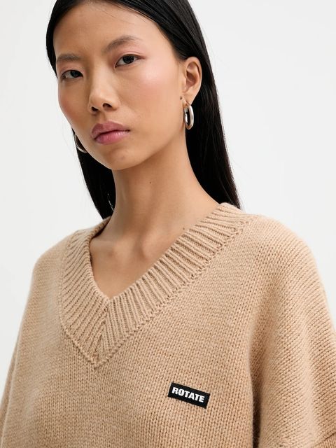 Rotate sweter wełniany kolor beżowy 1147631753