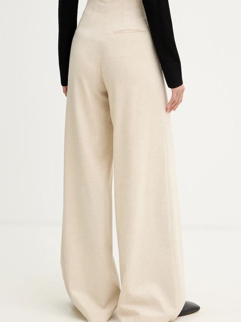 MAX&Co. spodnie damskie kolor beżowy szerokie high waist 2526136124200