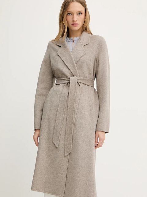 BOSS płaszcz wełniany damski kolor brązowy przejściowy niezapinany 50541513