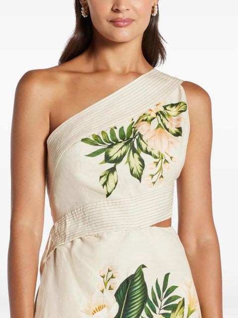 FARM Rio floral-print one-shoulder midi dress - Neutrals