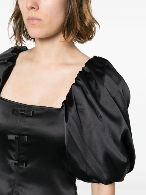 GANNI bow-detail satin minidress - Black