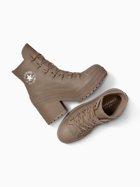 Converse botki skórzane Chuck 70 De Luxe Heel damskie kolor brązowy na słupku lekko ocieplone A13064C