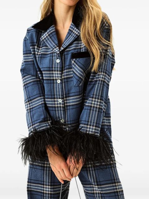 Sleeper checked feather-trimmed pajama - Blue