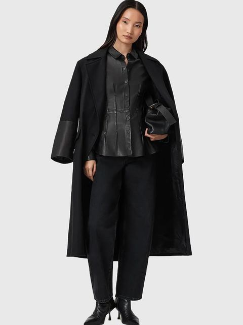 AllSaints płaszcz z dodatkiem wełny SELLMA kolor czarny W020OD