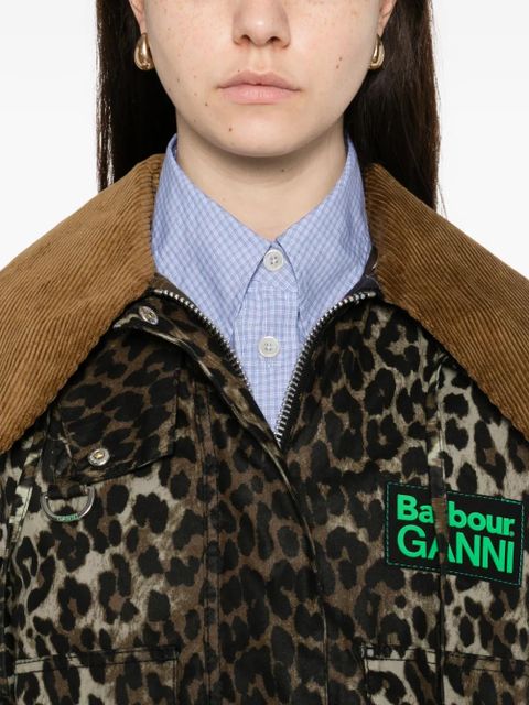 Barbour x Ganni leopard-print corduroy-collar jacket - Brown