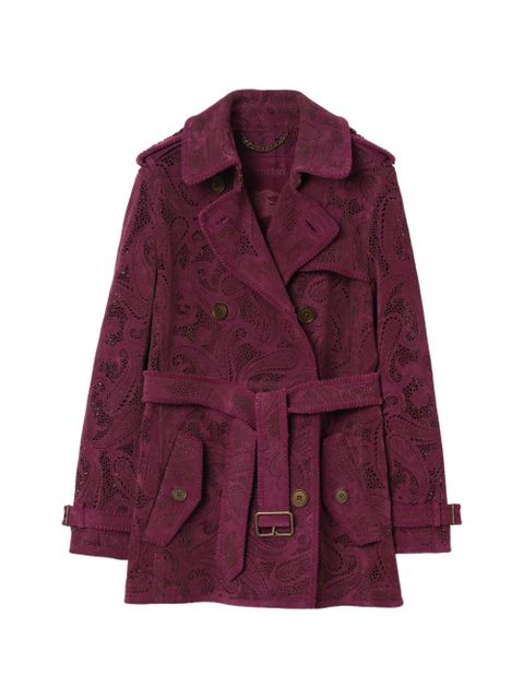 Burberry short paisley suede Foxfield trench coat - Purple - zdjęcie produktu nr 1