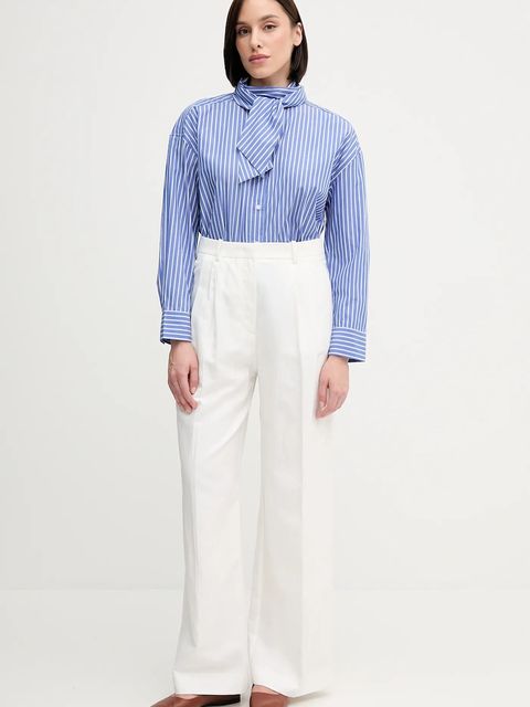 Tommy Hilfiger spodnie z domieszką lnu damskie kolor biały szerokie high waist WW0WW47214