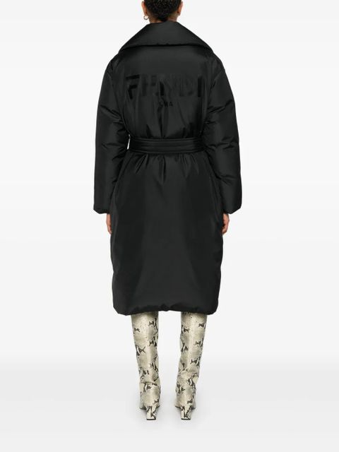 FENDI logo-embroidered coat - Black