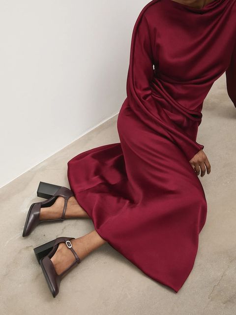 Answear.LAB czółenka skórzane kolor bordowy na słupku - zdjęcie produktu nr 1